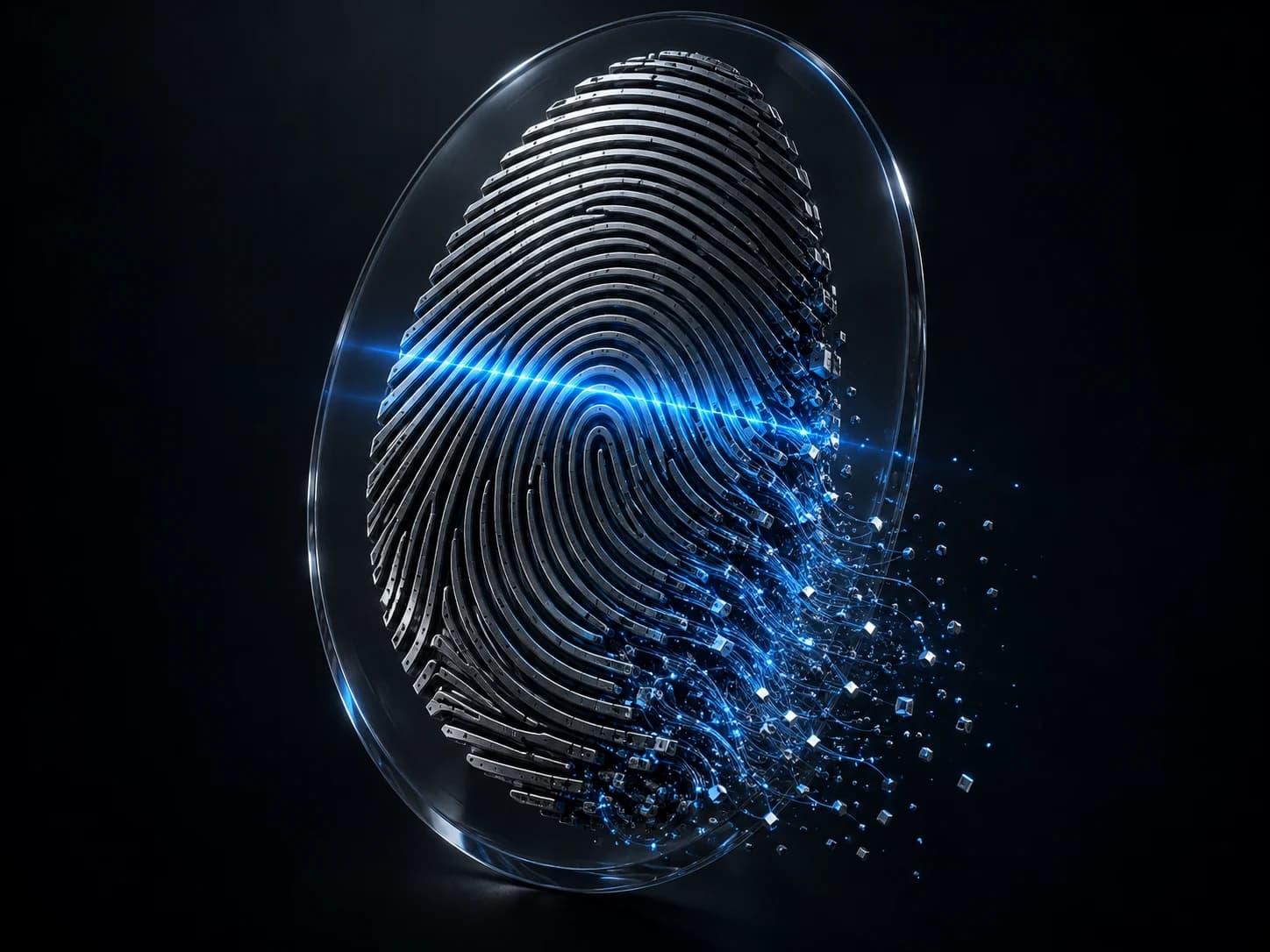 Sculptural fingerprint revealed by a blue forensic light